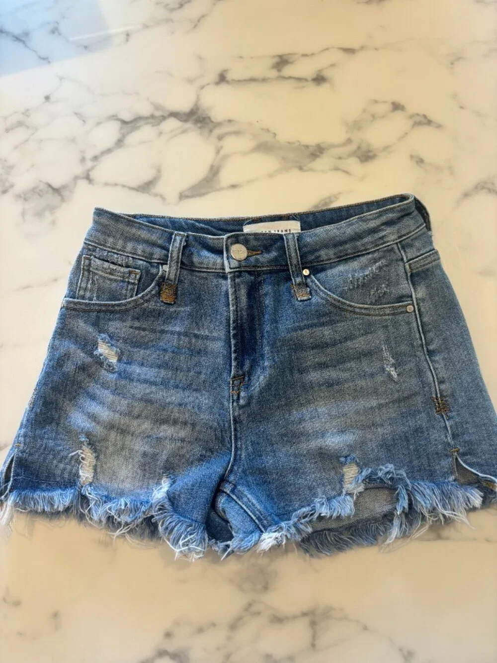Risen Jeans Distressed Cutoff Shorts Size 0 Medium Wash High Rise